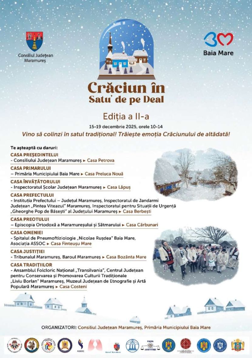 „Crăciun în Satu' de pe Deal” revine la Baia Mare: colindul tradițional, readus în inima satului maramureșean