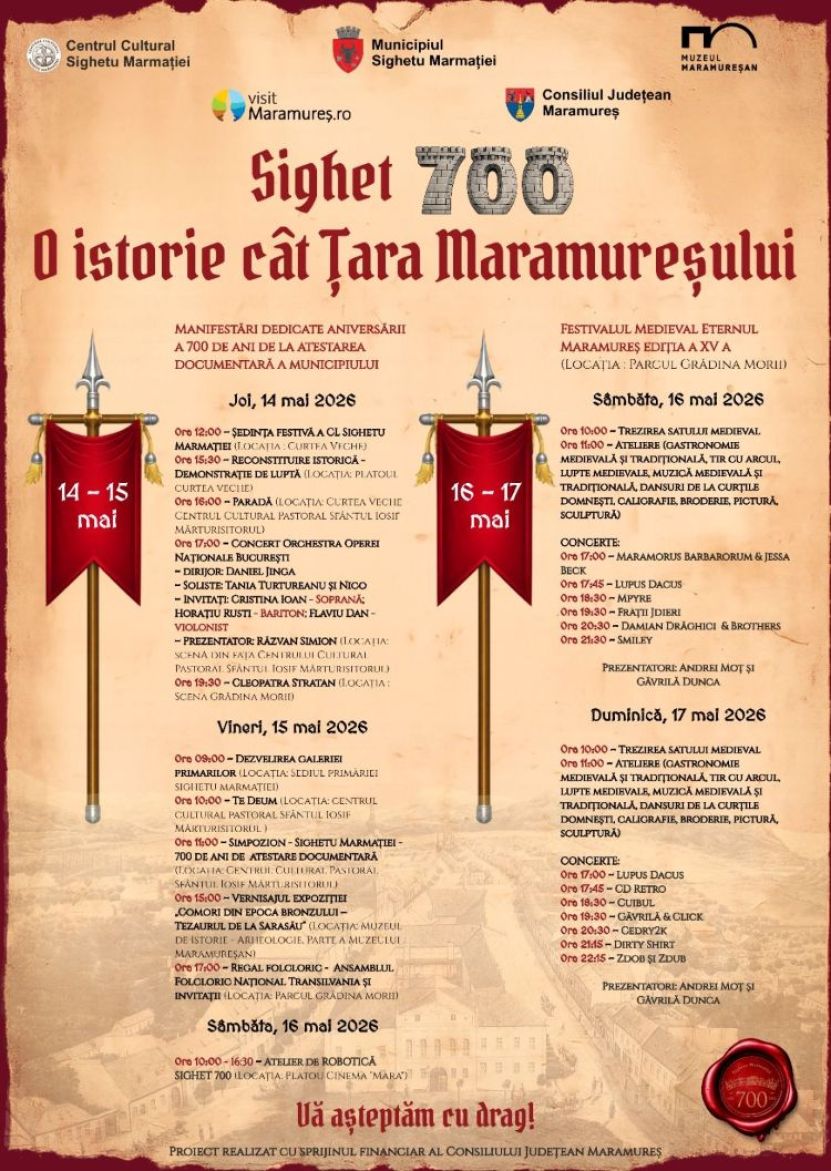 Sighetu Marmației sărbătorește 700 de ani de atestare documentară. Programul complet al manifestărilor